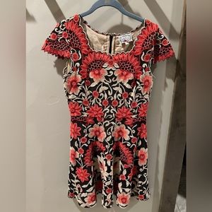 Yoana Baraschi Anthropology Floral Embroidered Fit & Flare Crisanremo Dress